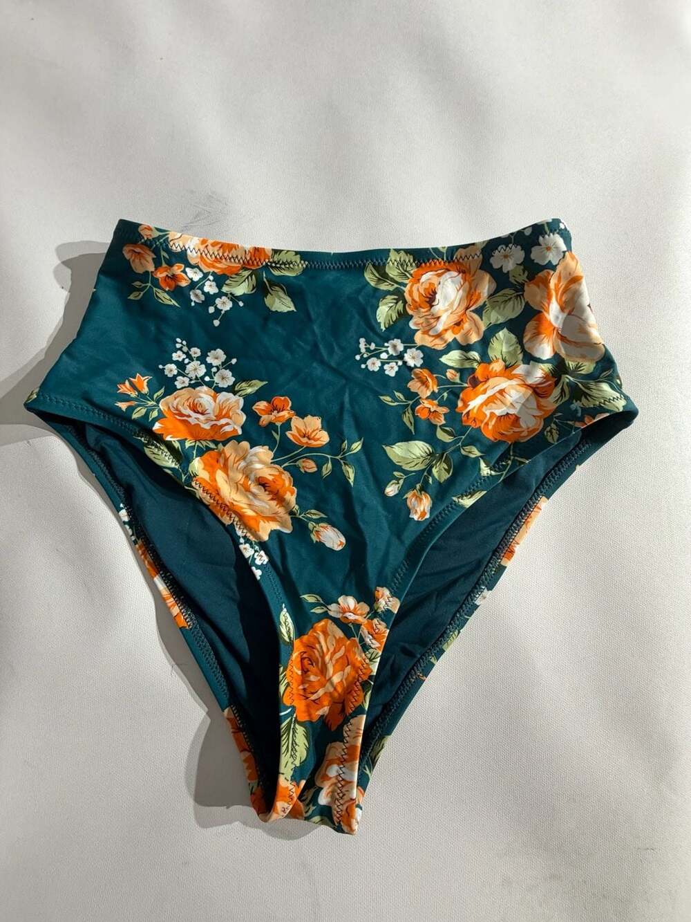 Floral High Waisted Bikini Bottoms Teal Orange Swimsuit Women